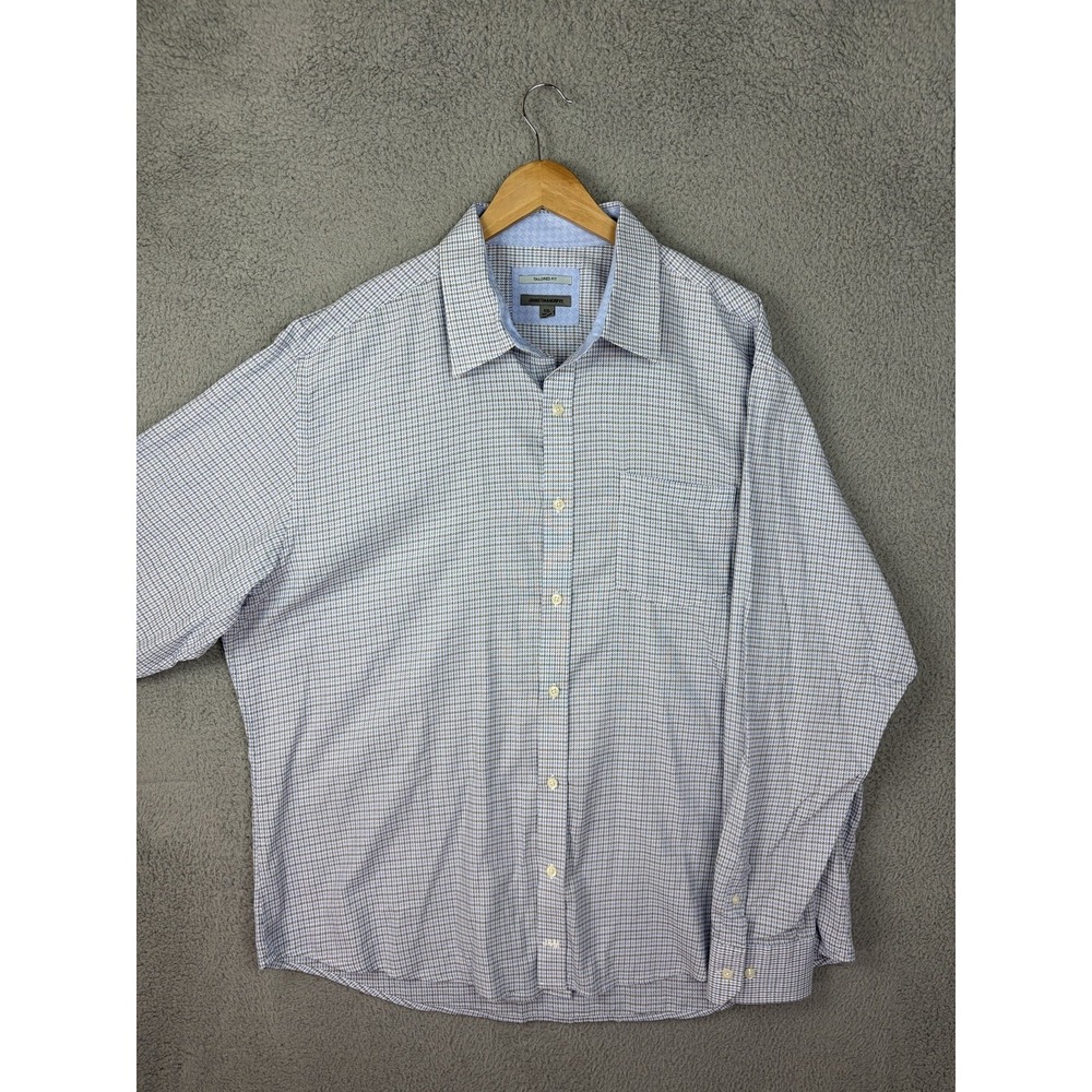 Johnston & Murphy Mens 2XL Blue Houndstooth Dress Shirt Tailored Fit Long Sleeve